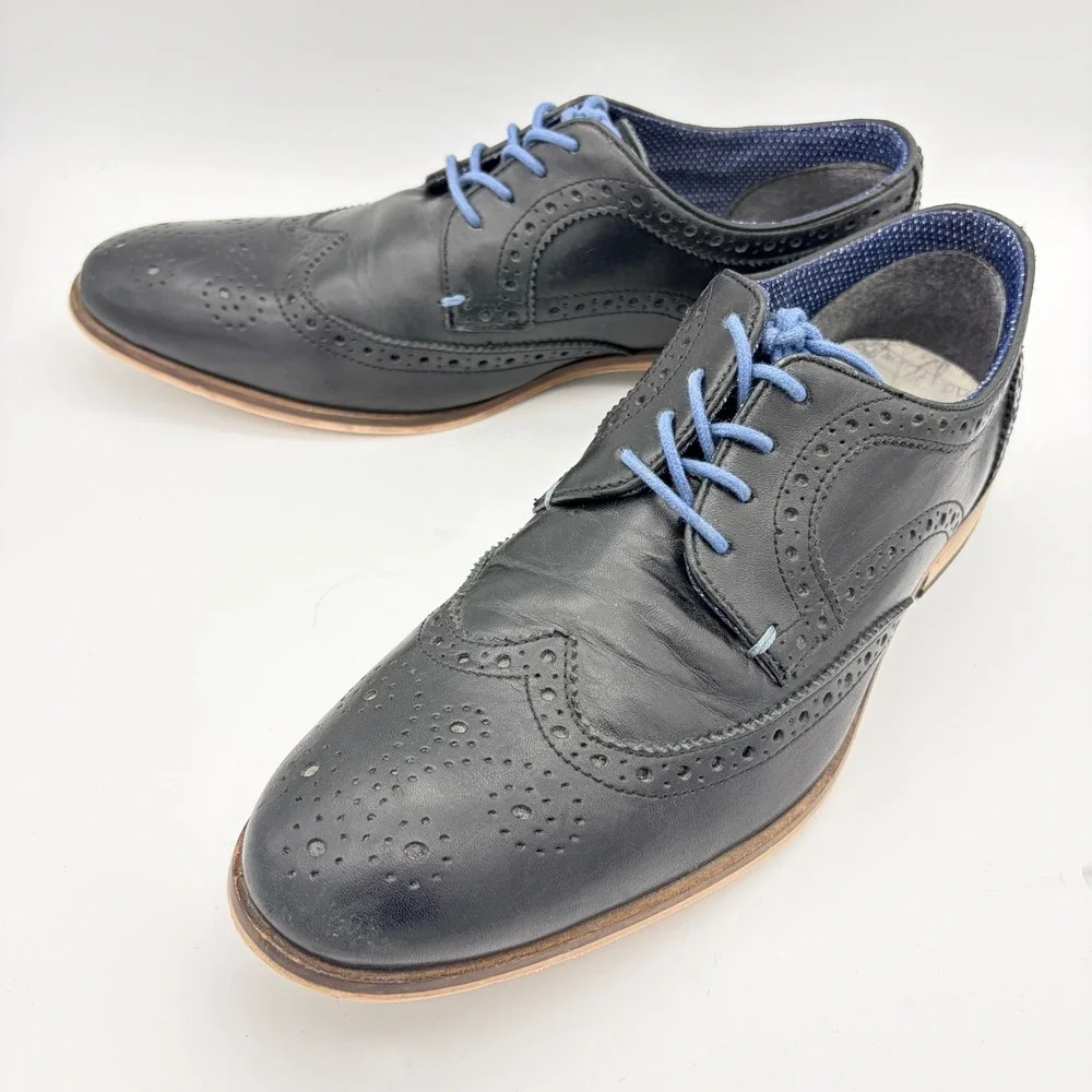 Modern Fiction Mens Navy Leather‎ Wingtip Brogue Oxford Shoes 9 Dapper Office